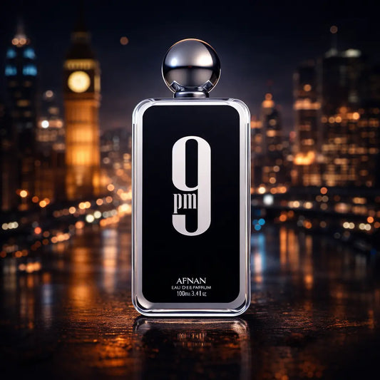 Afnan 9 PM Black Perfume Bottle 100ml - Front View