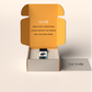 Front view of a packaging within it a minimalist clear glass perfume bottle with black wood cap containing SERO fragrance inspired by LV Imagination.